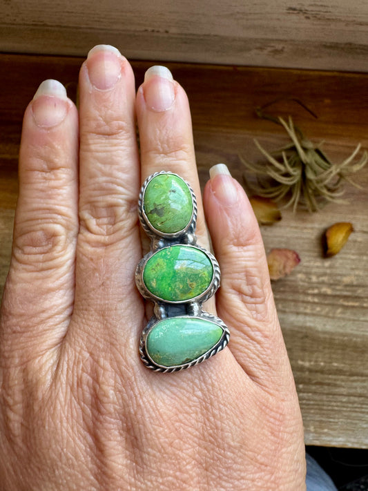 Adjustable Ring – 3 Green Turquoise Stones – Sterling Silver – BJA Stamp by Boyd Ashley