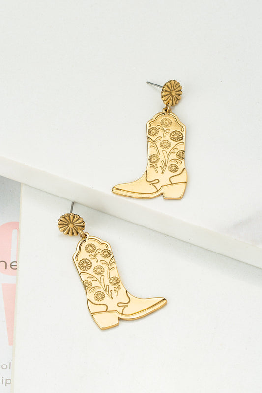 ETCHED COWBOW BOOT DROP EARRINGS