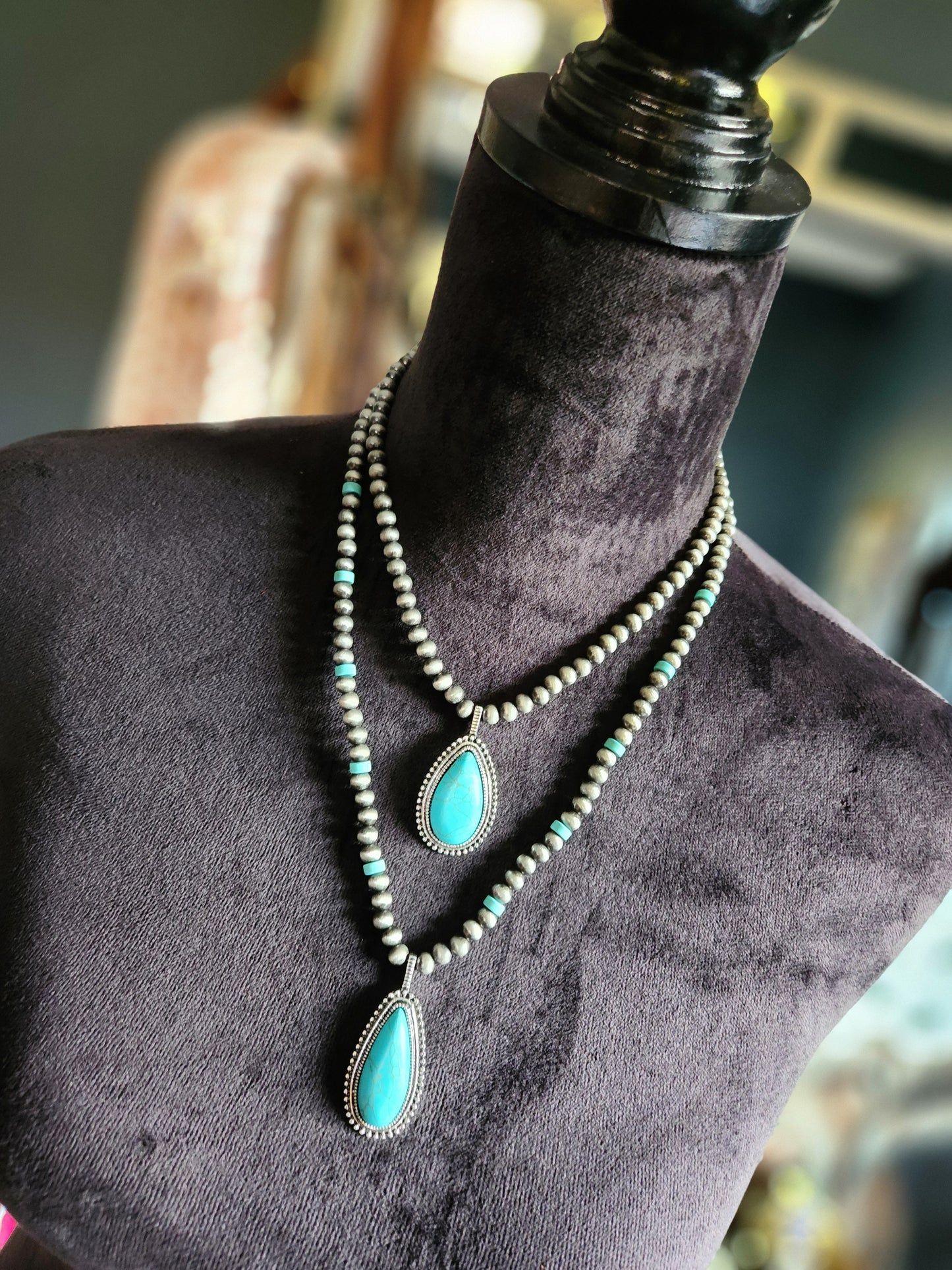 Squash Blossom Pendant Necklace - Turquoise & Silver