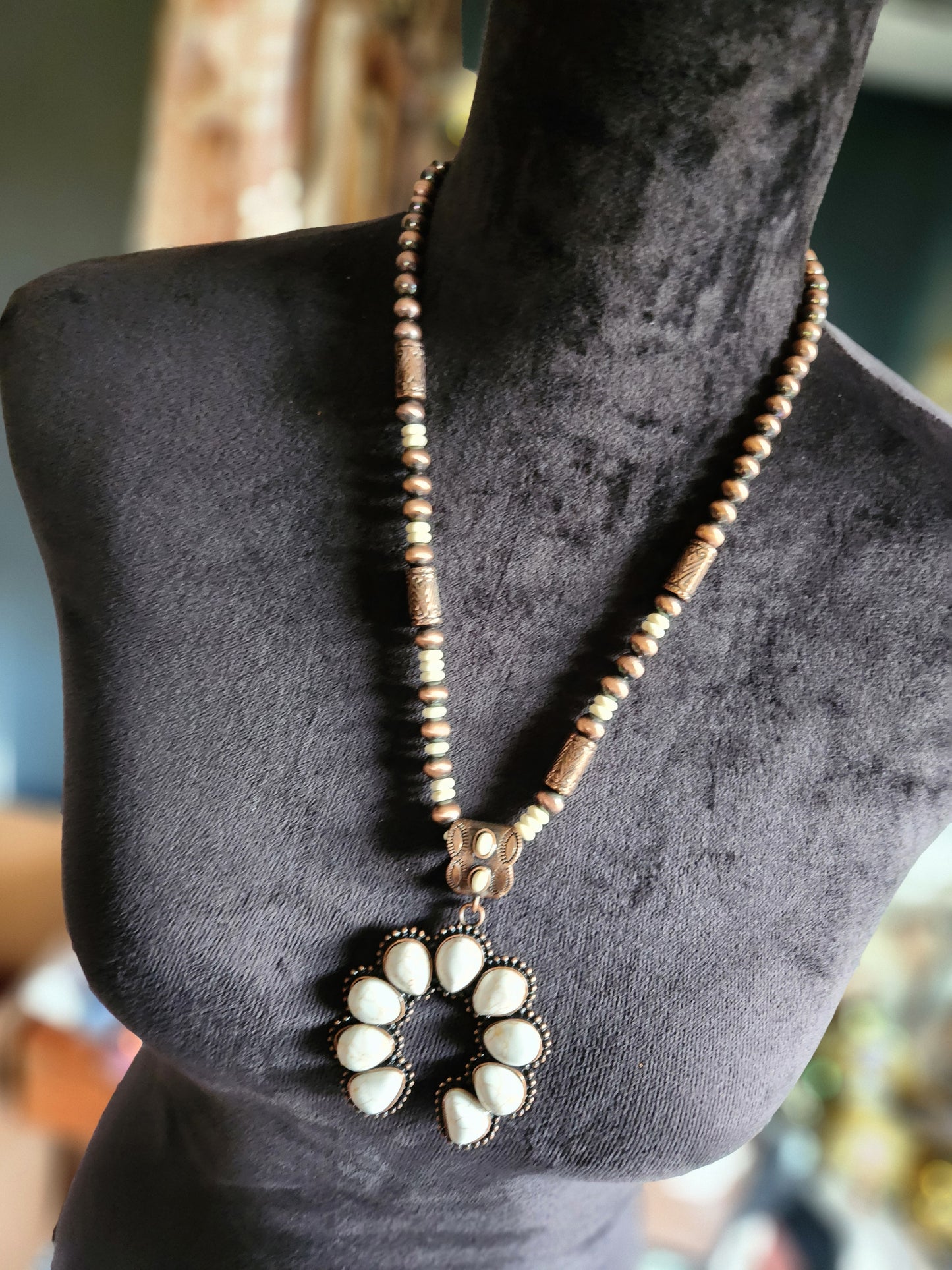Squash Blossom Pendant Necklace - Ivory & Copper