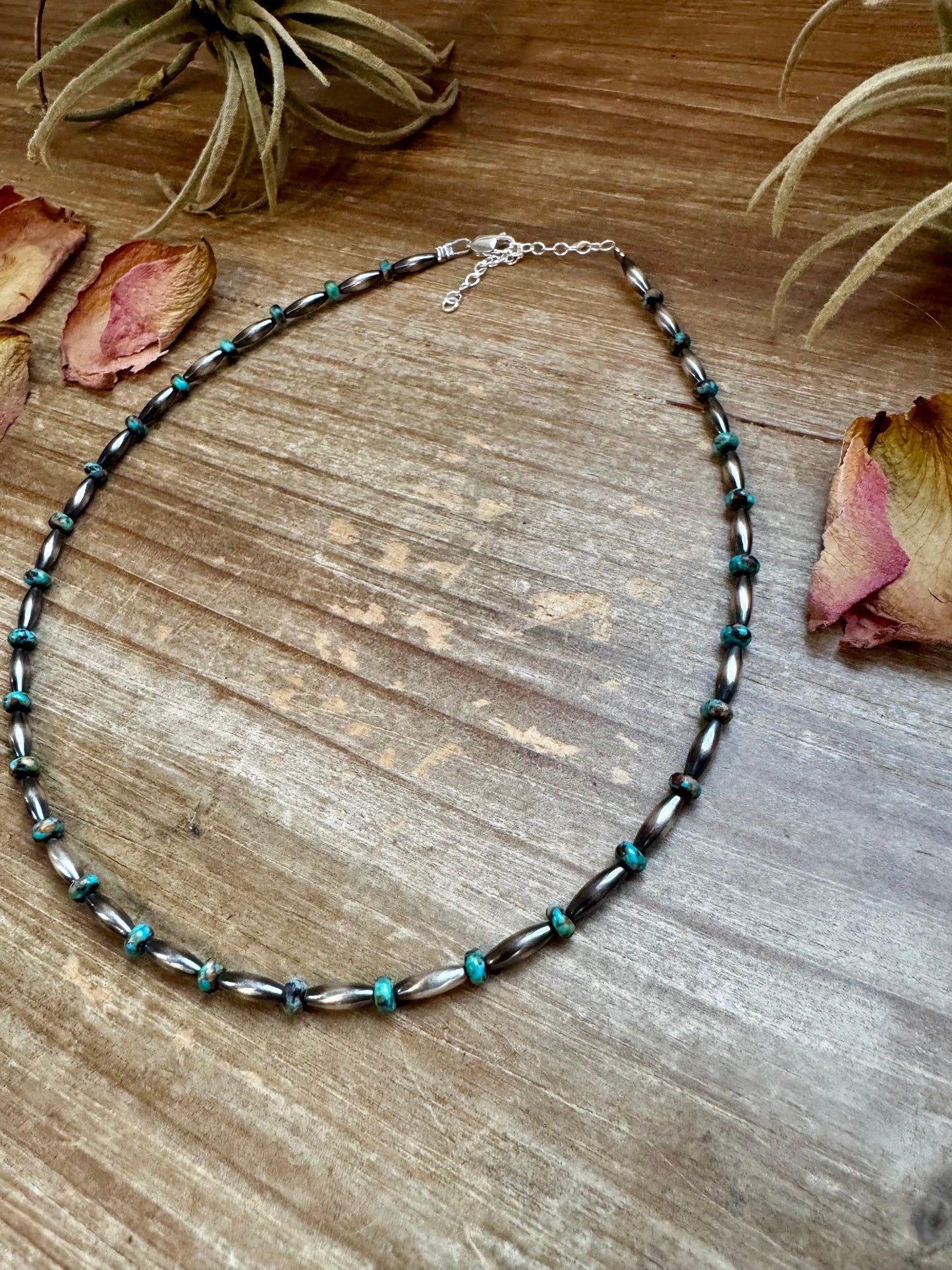 14.5-Inch Turquoise Rondelle & Sterling Torpedo Bead Choker