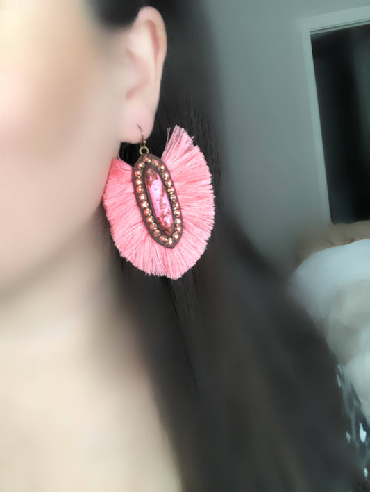 The Casper Earrings- Pink Stone With Princess Peach Fringe