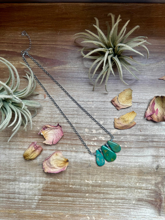 16-Inch Green Turquoise Necklace with Sterling Silver Pearls