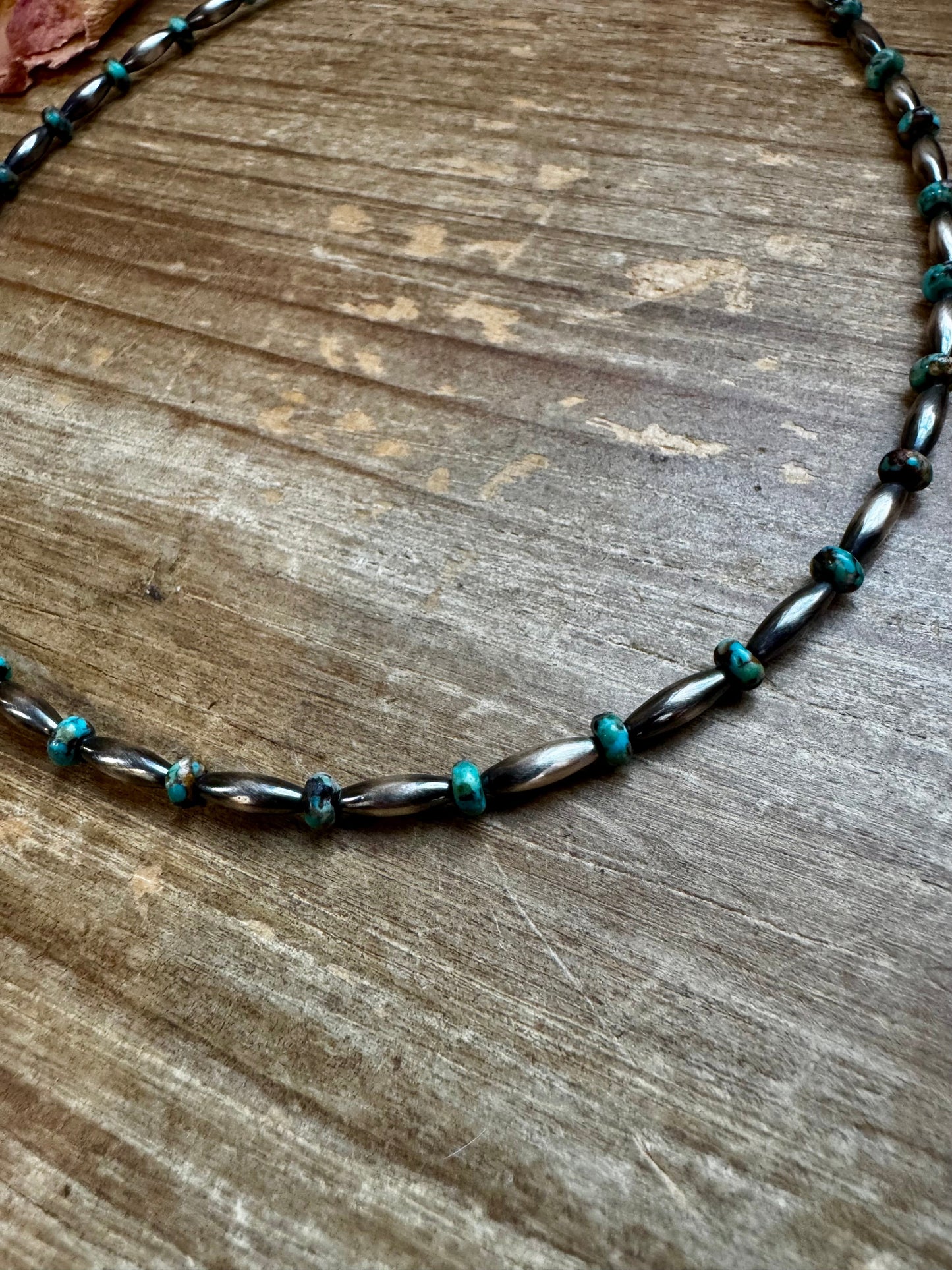 14.5-Inch Turquoise Rondelle & Sterling Torpedo Bead Choker
