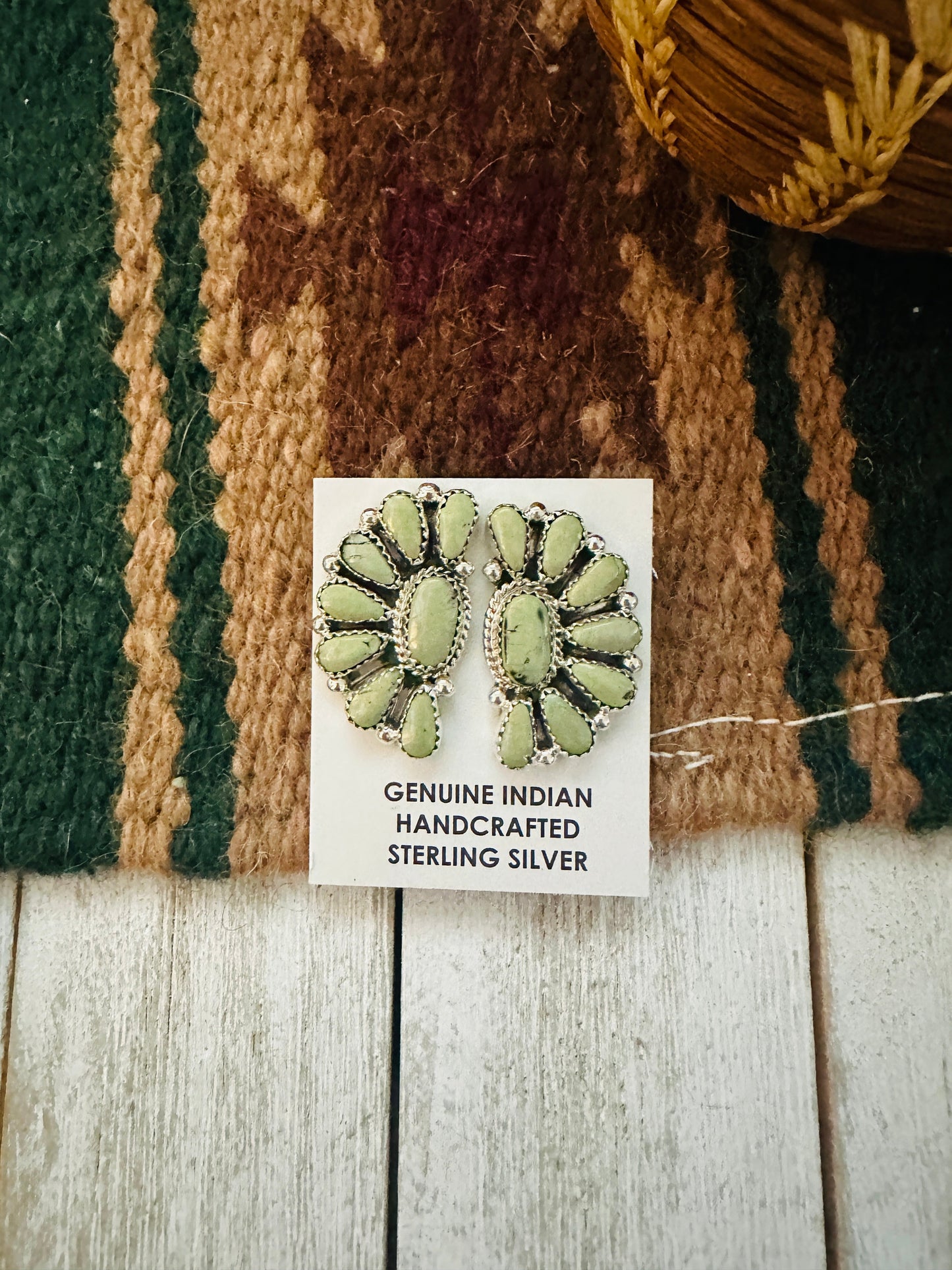Navajo Sterling Silver & Royston Turquoise Cluster Post Earrings