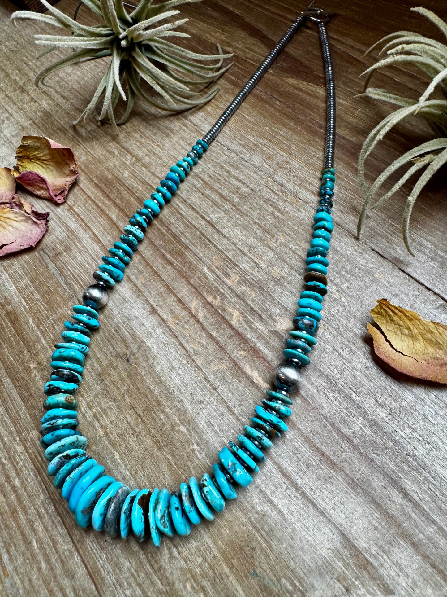 22 inch Graduated Blue necklace with Sterling silver pearls