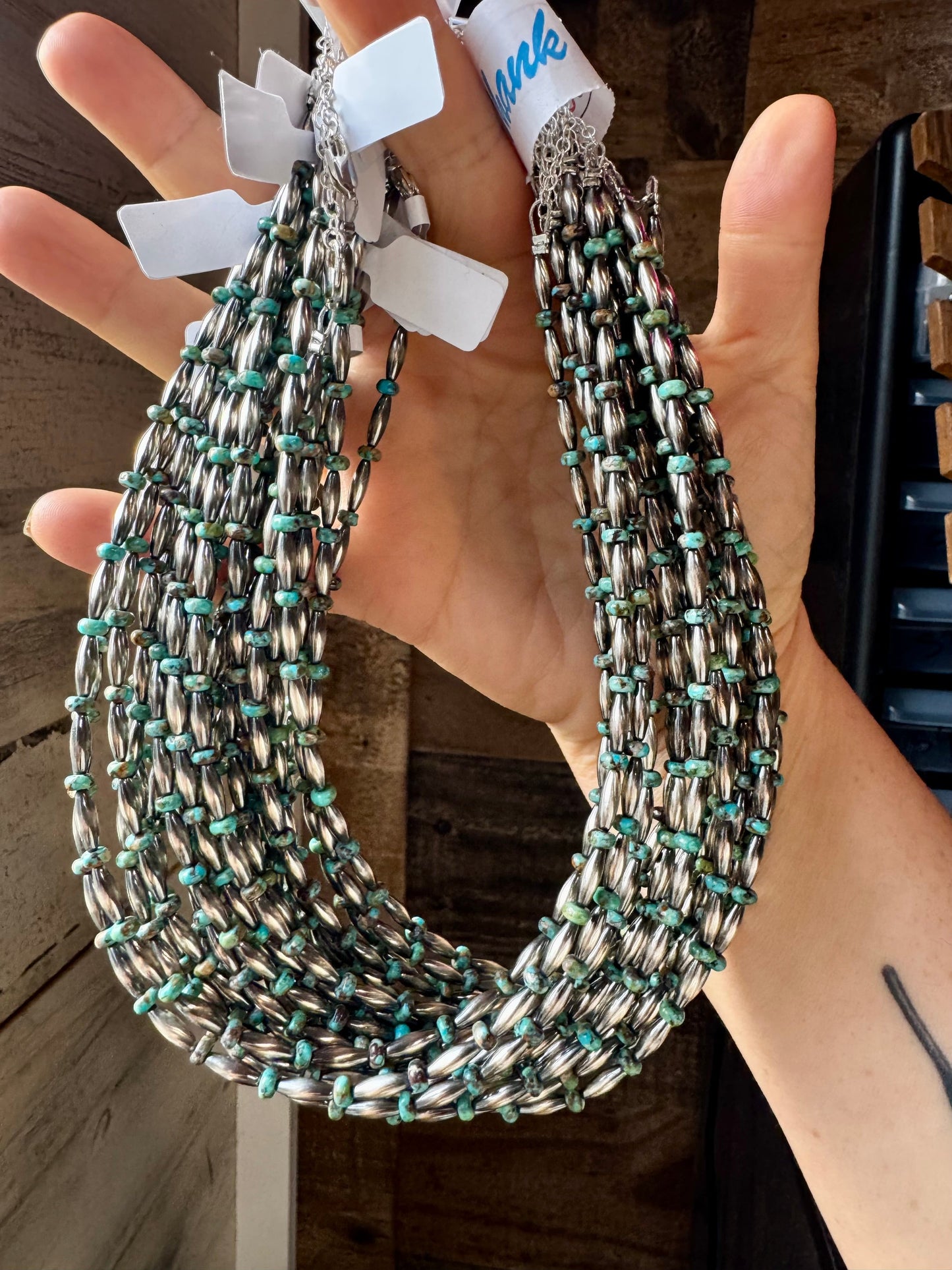14.5-Inch Turquoise Rondelle & Sterling Torpedo Bead Choker