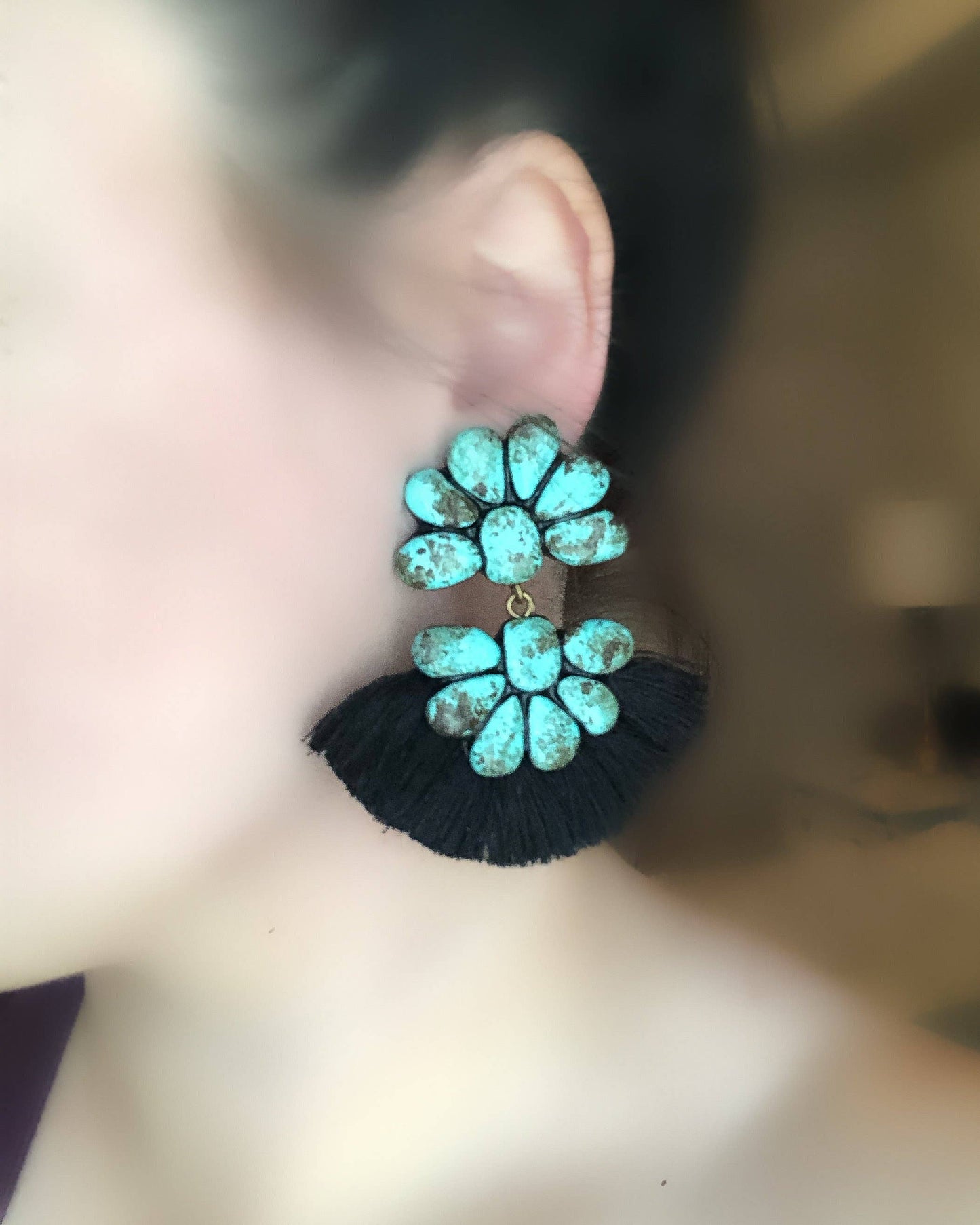 The Abbigails - Turquoise Stone With Black Fringe