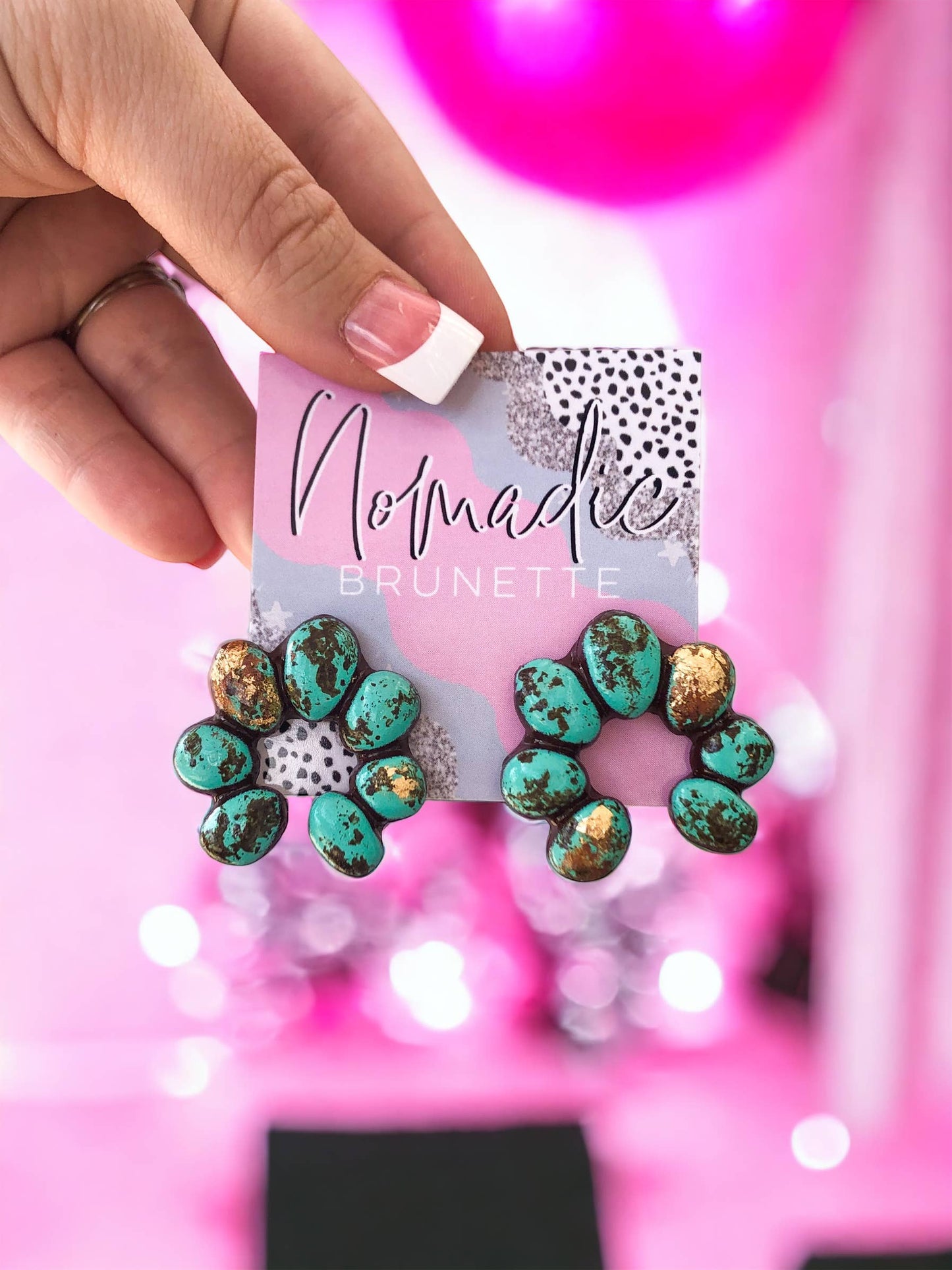 Squash Blossom Turquoise Earrings Western Handmade Clay
