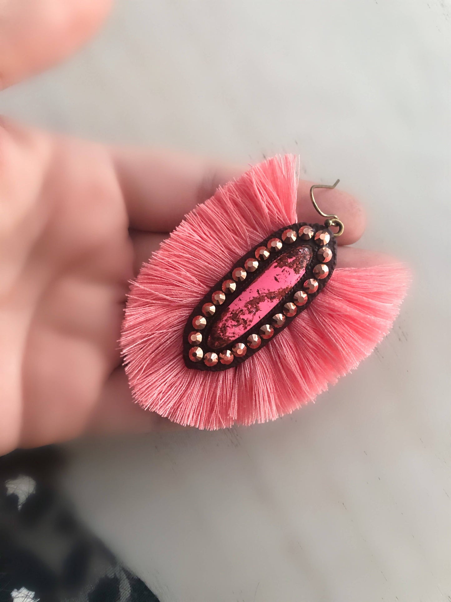The Casper Earrings- Pink Stone With Princess Peach Fringe