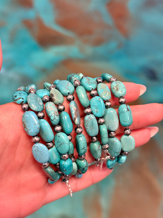 Bright Blue Turquoise Bracelet – 6 1/4" – Large Oval