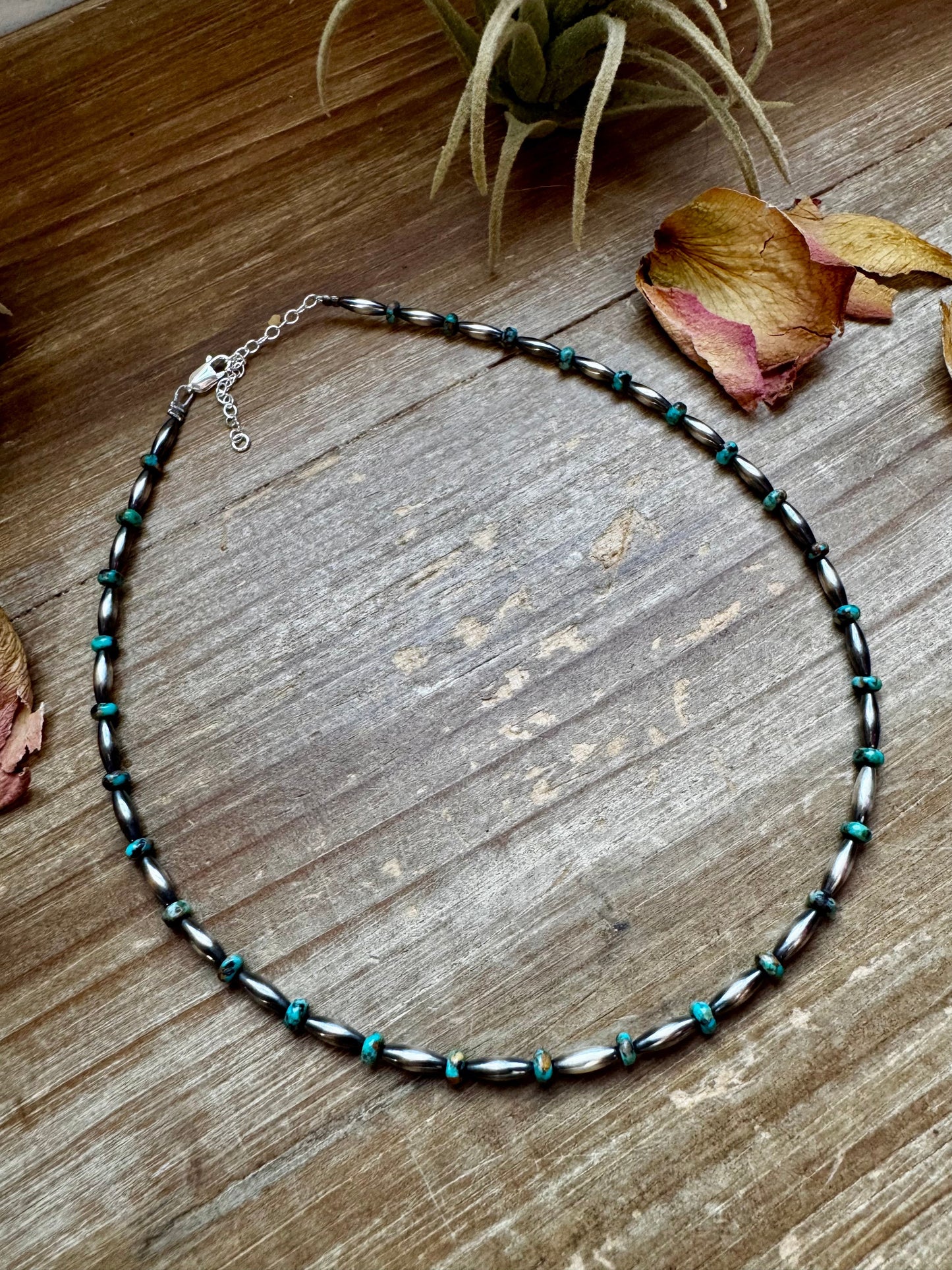 14.5-Inch Turquoise Rondelle & Sterling Torpedo Bead Choker
