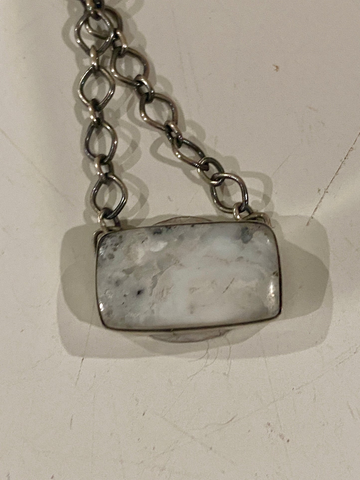 Navajo Sterling Silver & White Buffalo Bar Necklace Signed