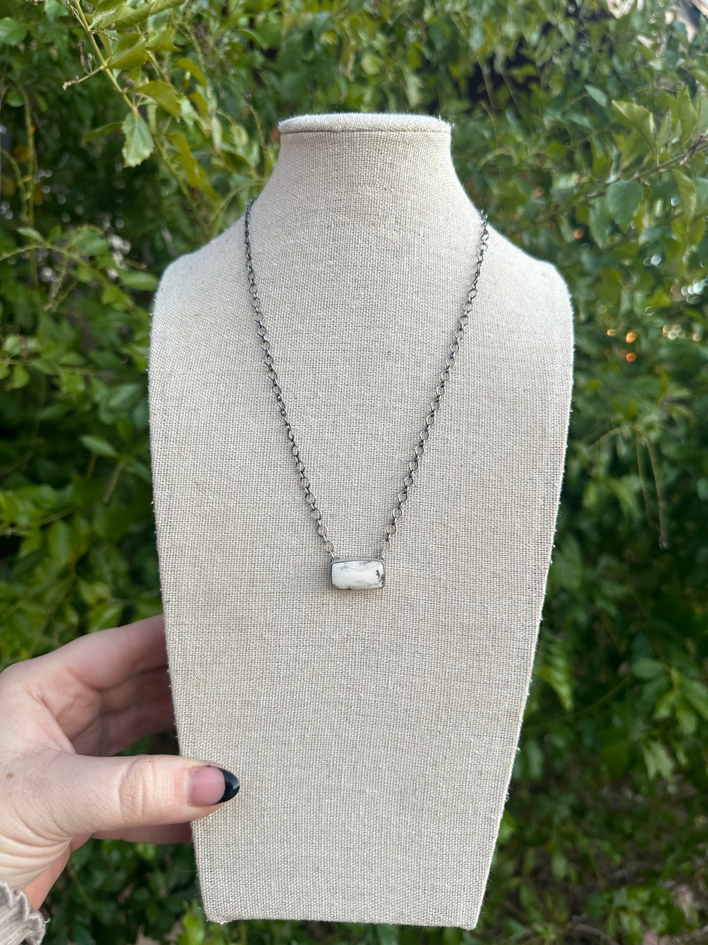 Navajo Sterling Silver & White Buffalo Bar Necklace Signed