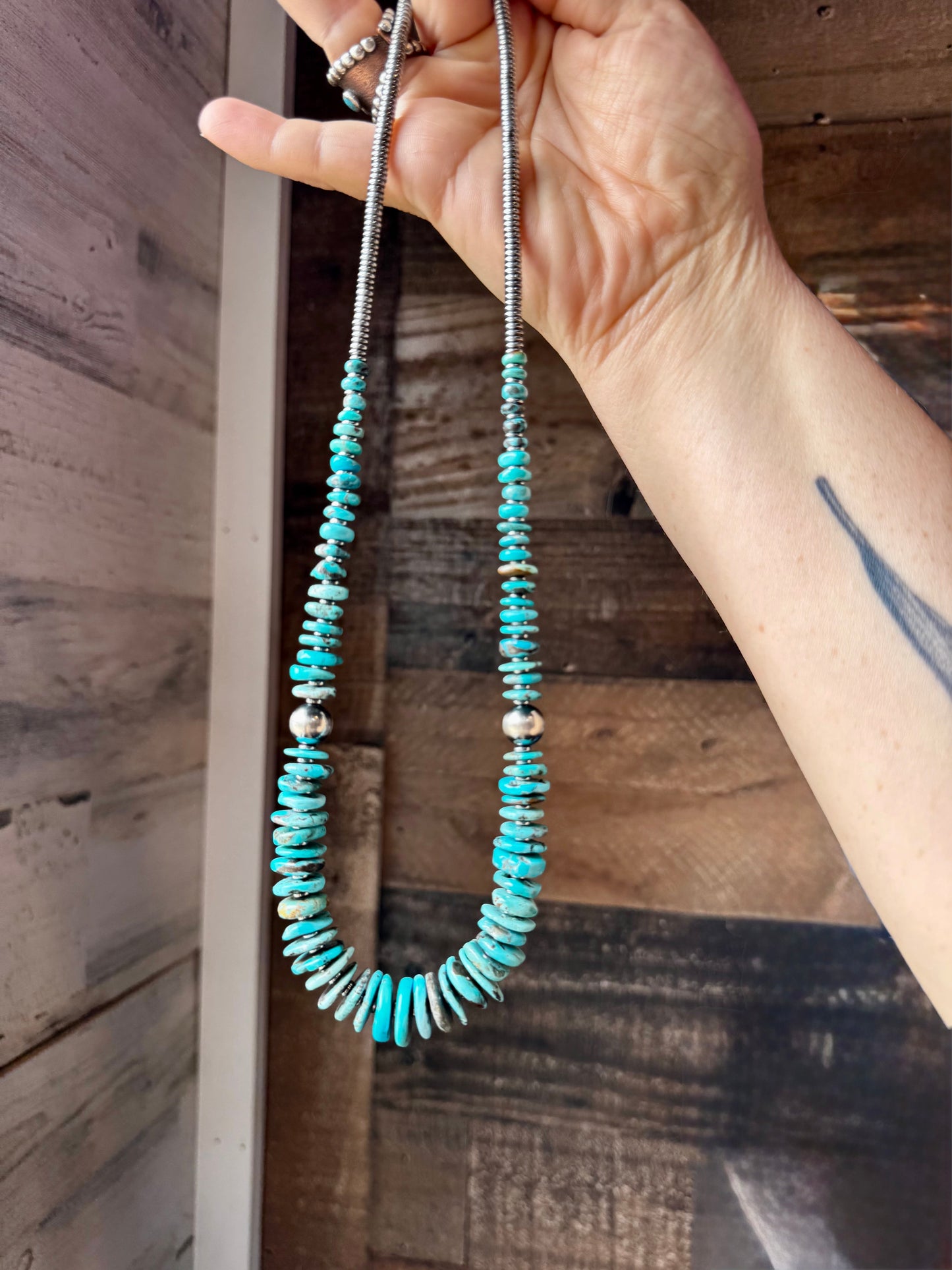 22 inch Graduated Blue necklace with Sterling silver pearls