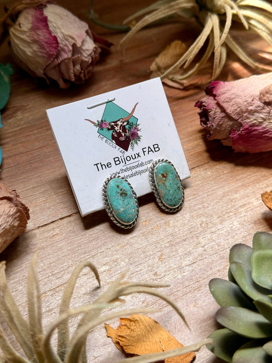 27 - Sterling Silver Cripple Creek Turquoise Stud Earrings by Jason Ogg