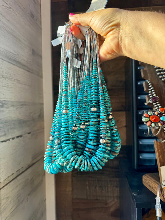 22-Inch Graduated Deep Turquoise Necklace with Sterling Accents