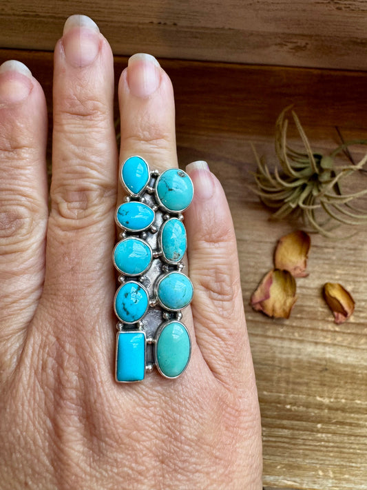 Adjustable Kingman Turquoise Statement Ring – USA Made, 9 Stones