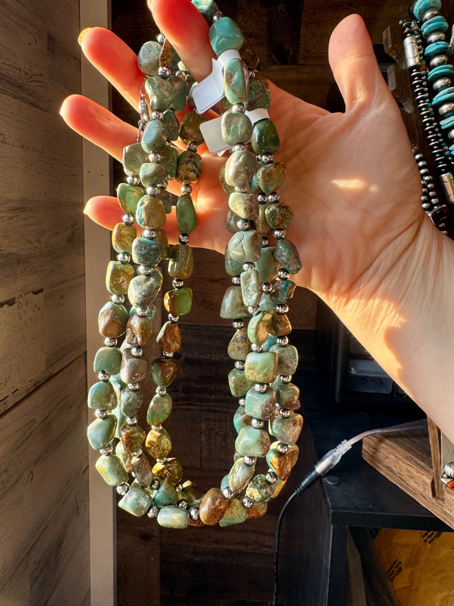 18-Inch Chunky Turquoise Nugget Necklace with Sterling Silver Pearls
