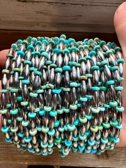 14-Inch Sterling Silver Torpedo & Blue/Green Mexican Turquoise Choker