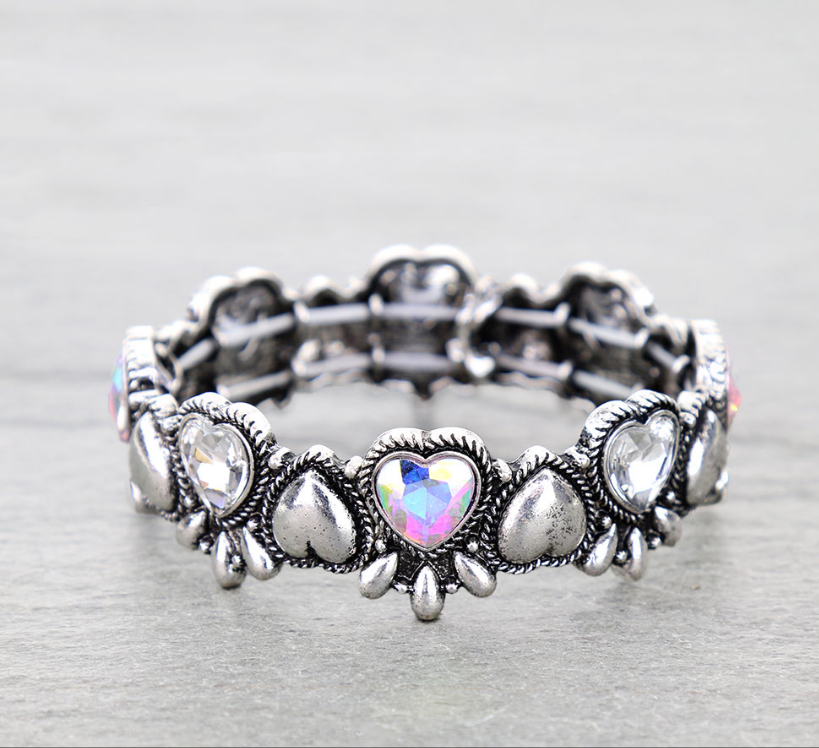 Western Heart Rhinestone Stretch Bracelet