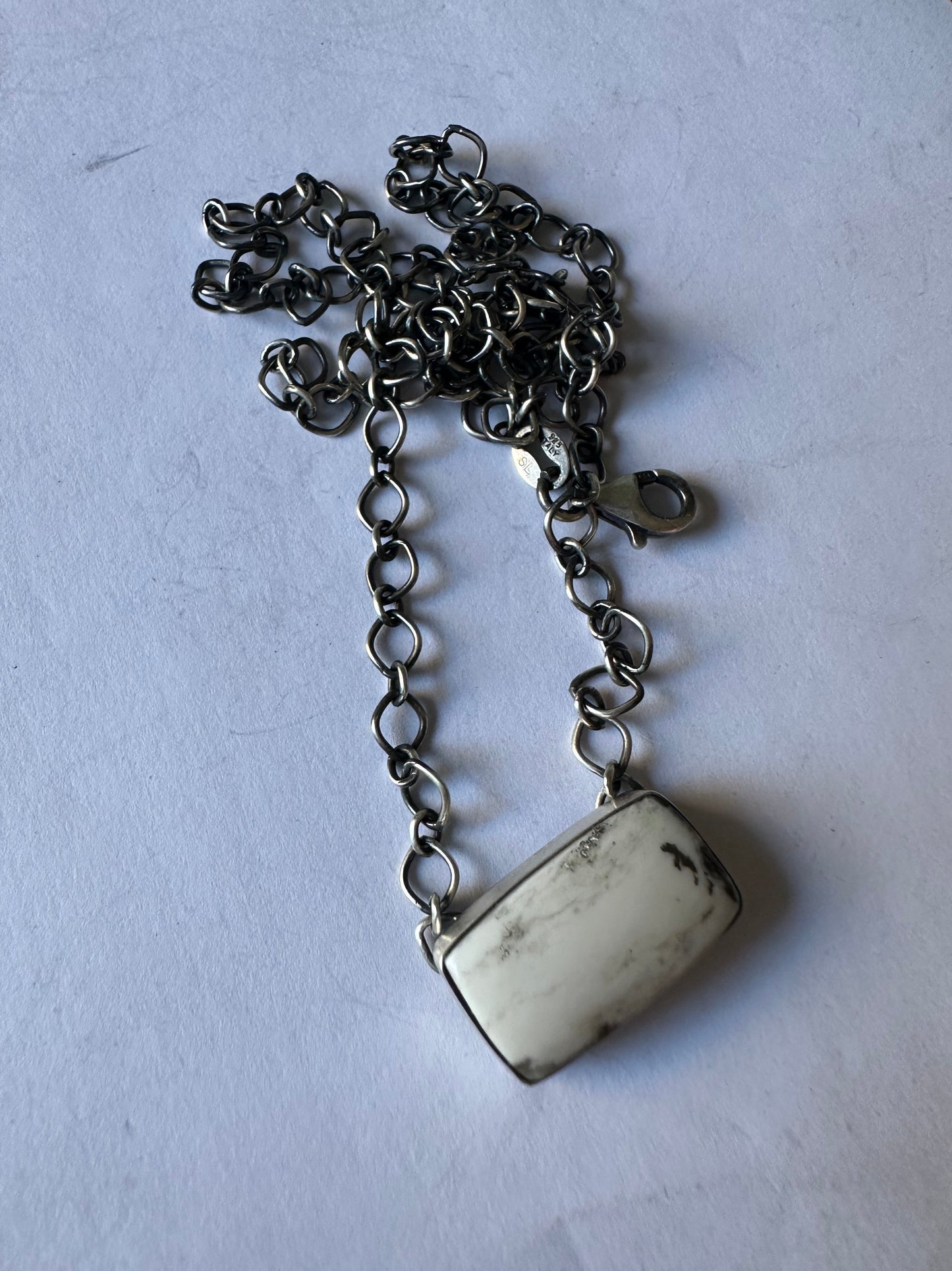 Navajo Sterling Silver & White Buffalo Bar Necklace Signed