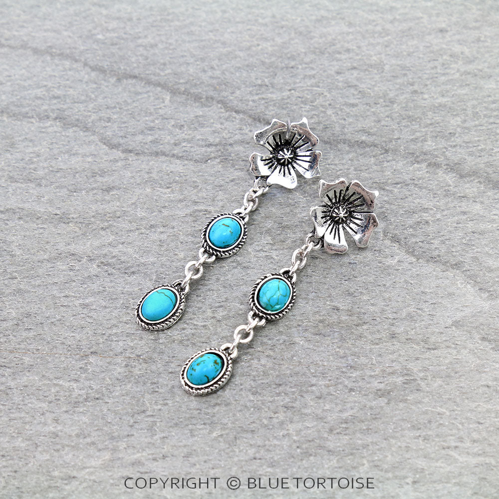 Western Flower Stone Drop Stud Earrings