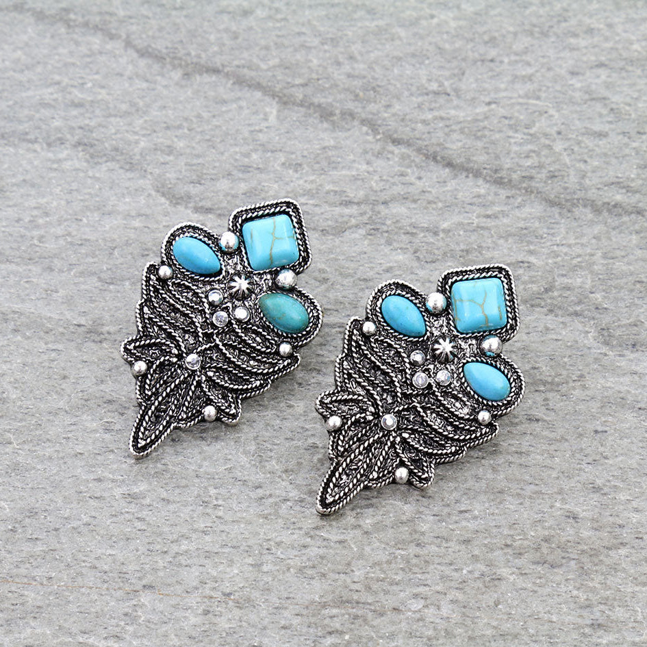 Western Boot Stitch Stone Stud Earrings