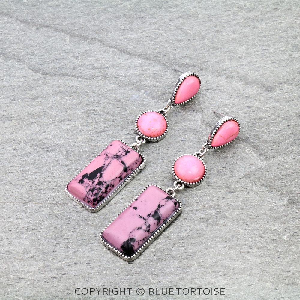 Western Geometric Shape Stone Stud Earrings