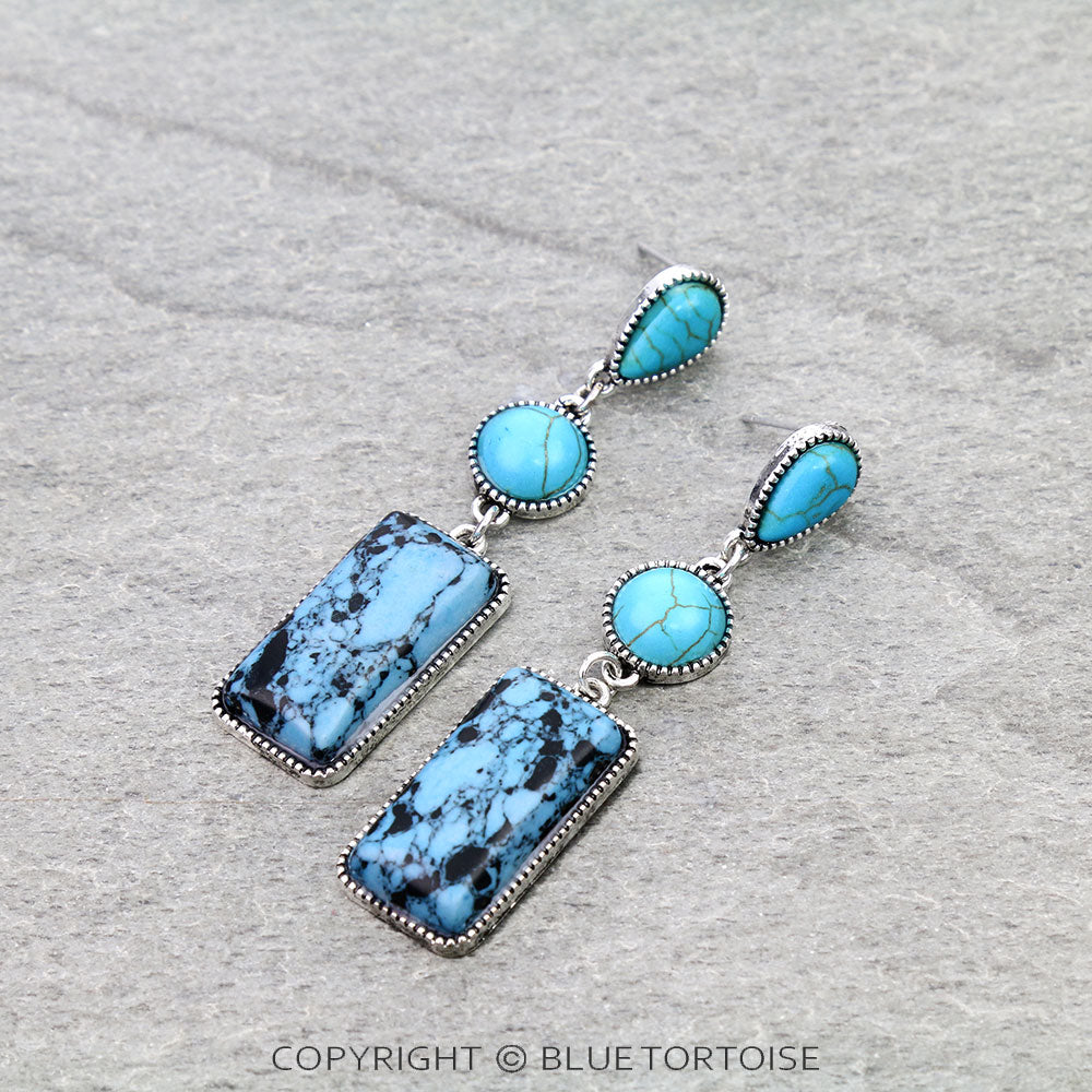 Western Geometric Shape Stone Stud Earrings