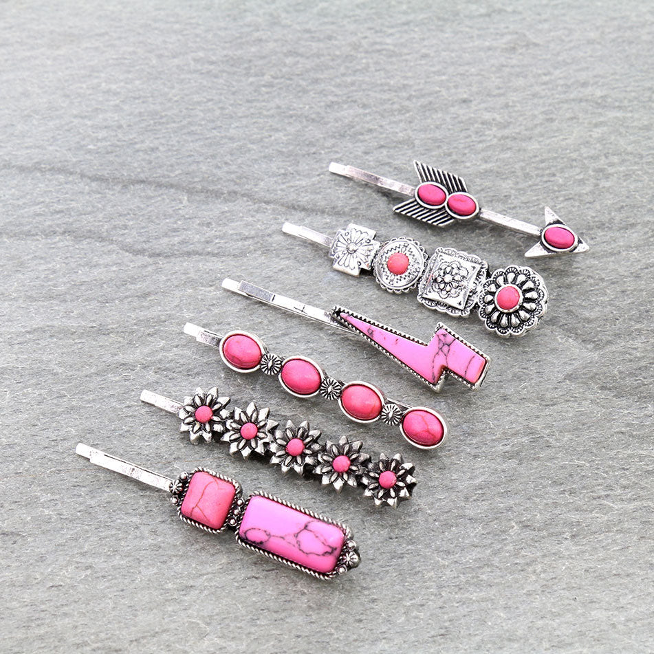 Western Design Stone Bobby Pins Set of 6