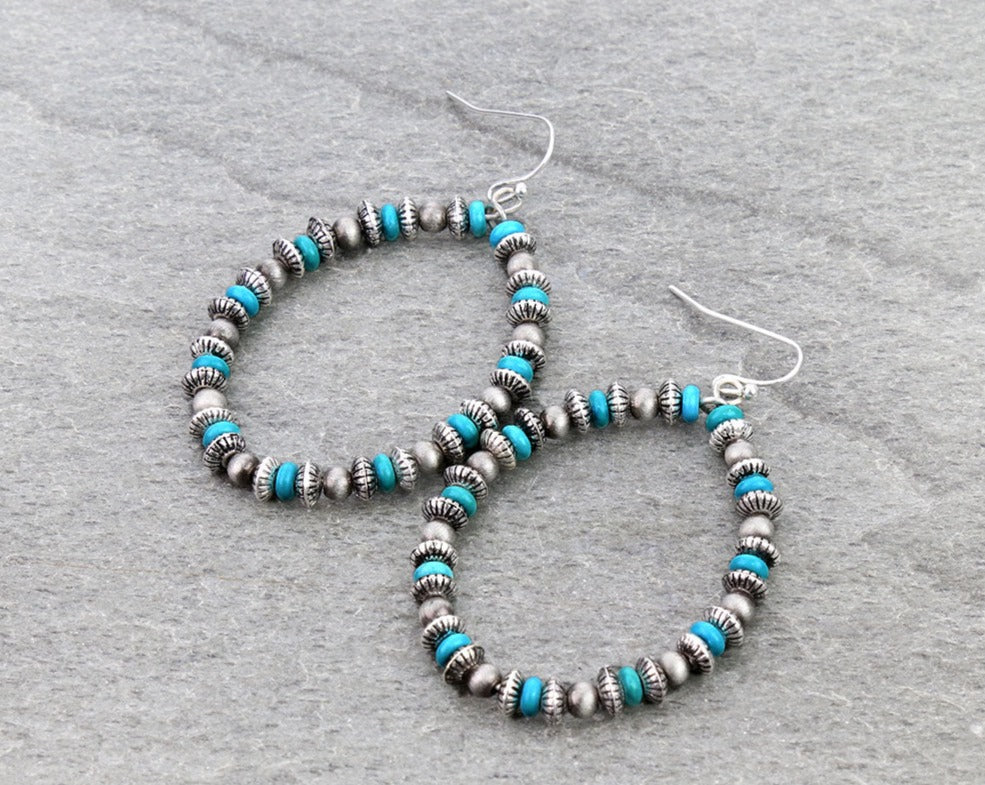 Navajo Style Pearl & Bead Dangle Earrings