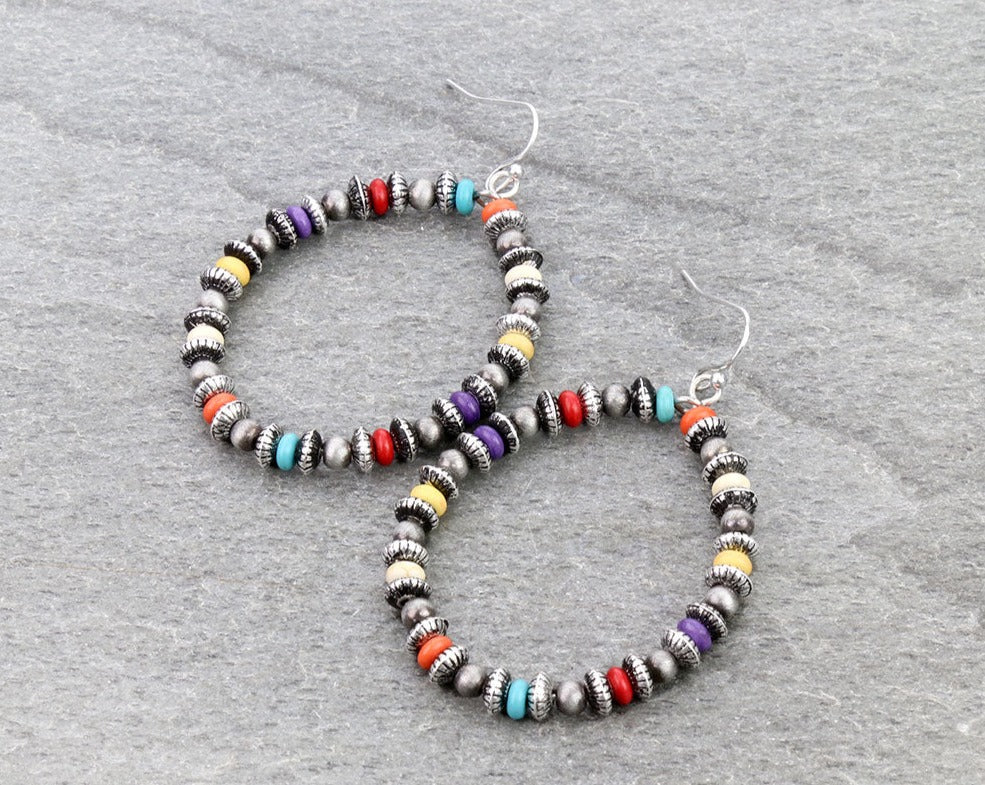 Navajo Style Pearl & Bead Dangle Earrings