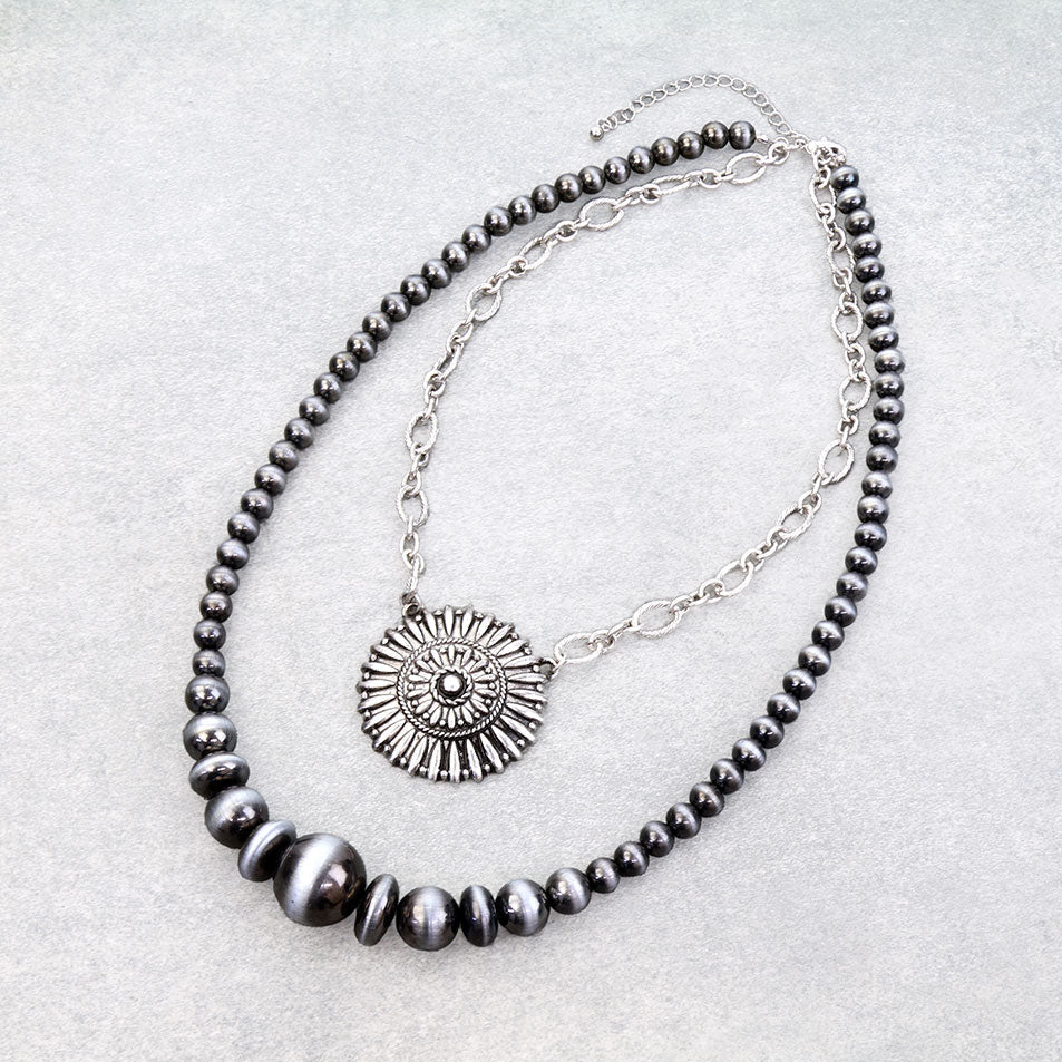 2 Layered Western Concho Pendant Necklace