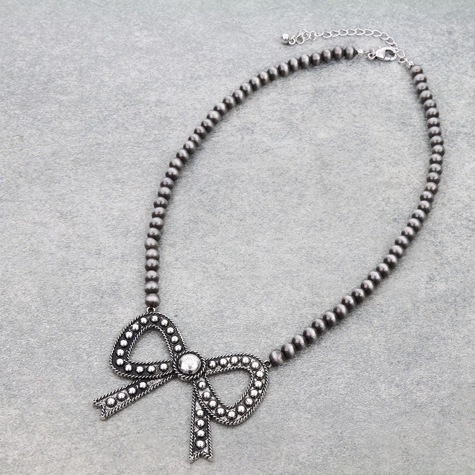 Western Ball TXR Bow Pendant Necklace