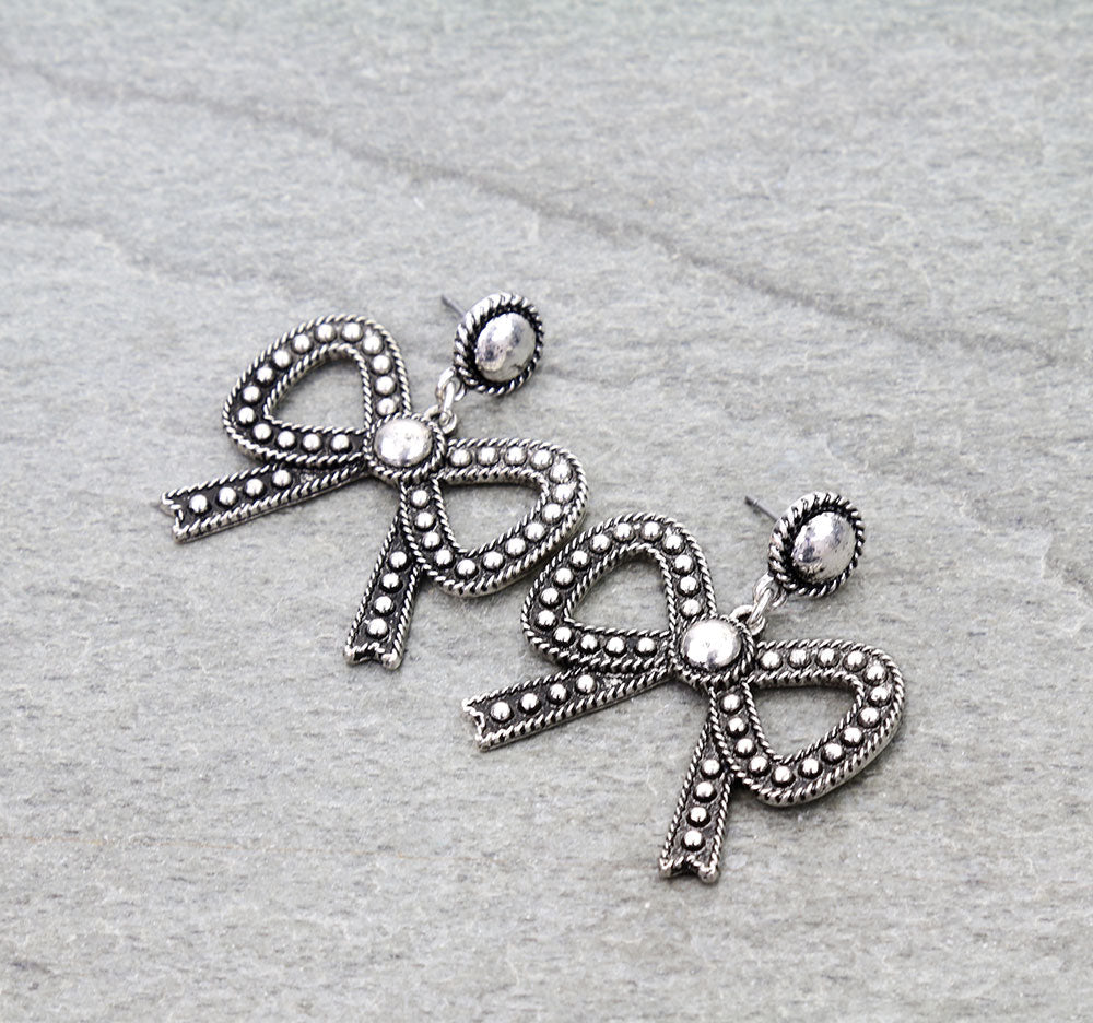 Western Ball TXR Bow Stud Earrings
