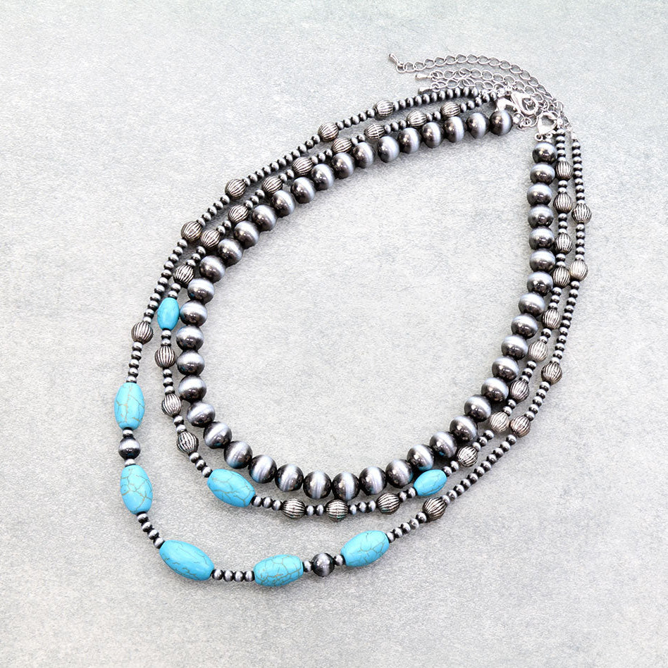 3 Layered Western Navajo Style Pearl Necklace