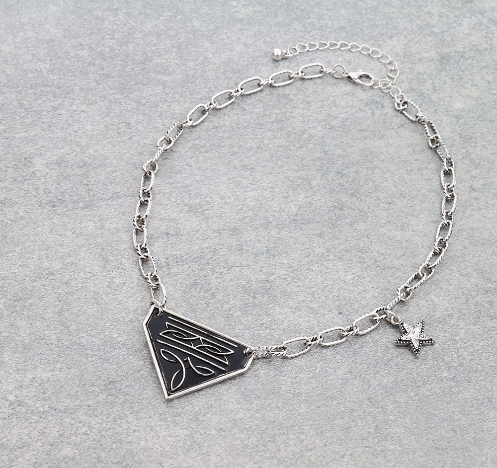 Western Boot Stitched Pentagon Necklace