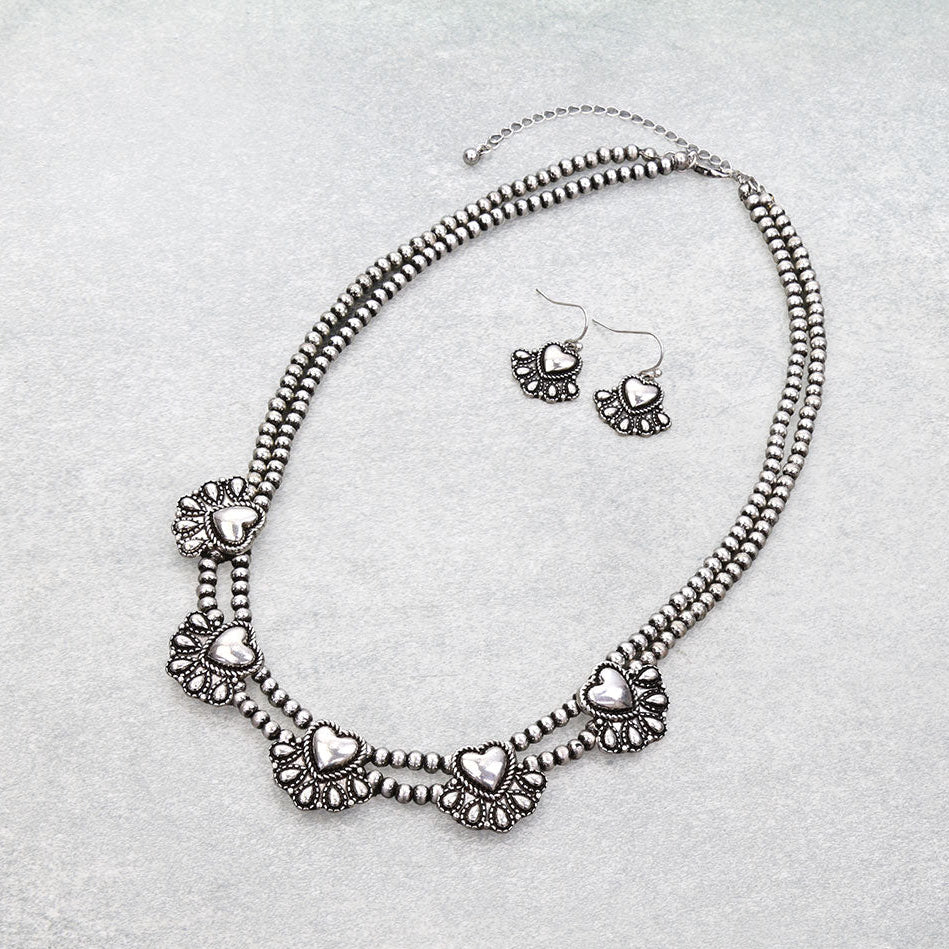 Western Bubble Heart Necklace Set