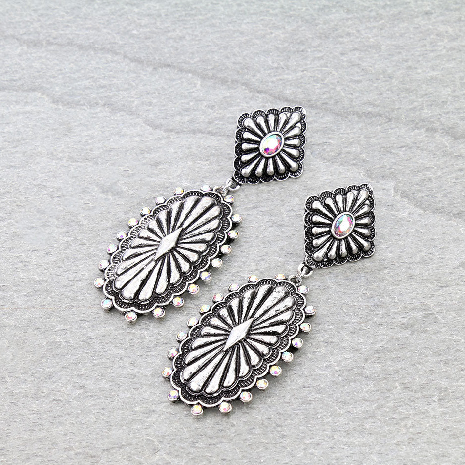 Western Concho Stone Stud Earrings