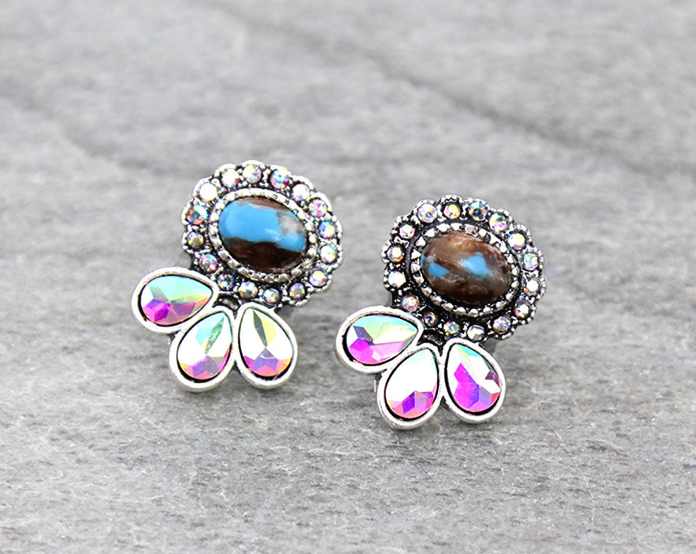 Western Hand Stone Stud Earrings