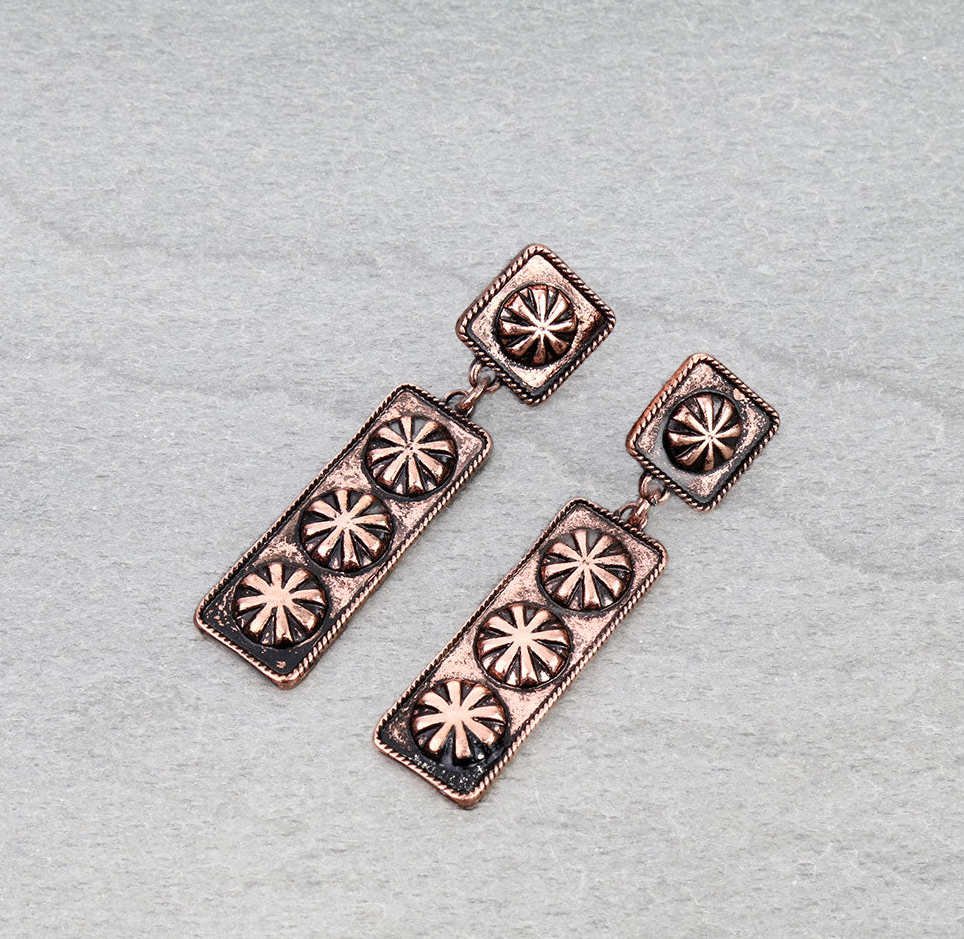 Western Concho Bar Stud Earrings