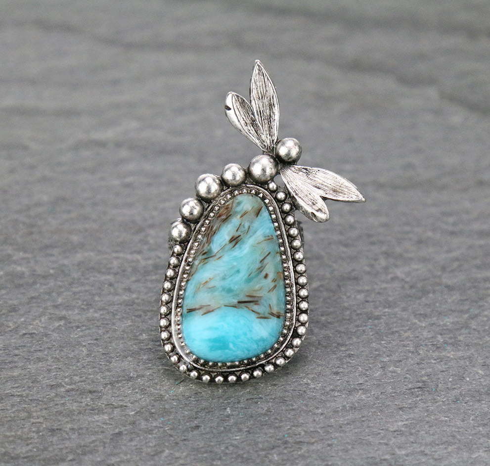 Western Dragonfly Stone Stretch Ring