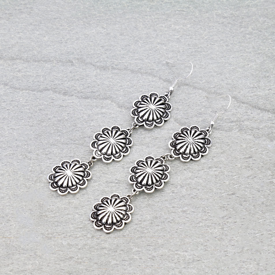 Western Concho Drop Dangle Earrings