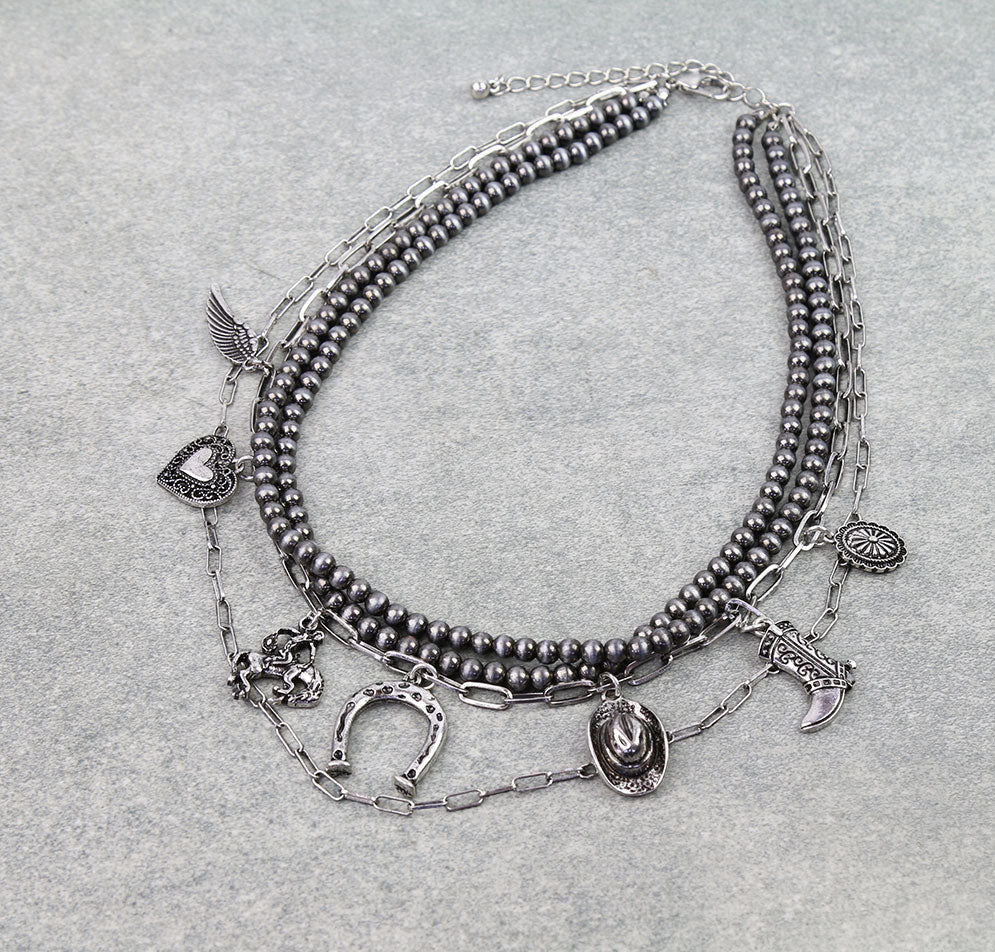 4 Layered Western Style Charm Necklace