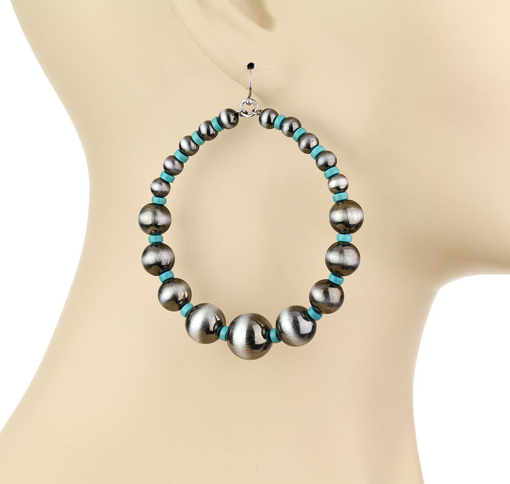 Pearl and Bead Hoop Dangle Earrings