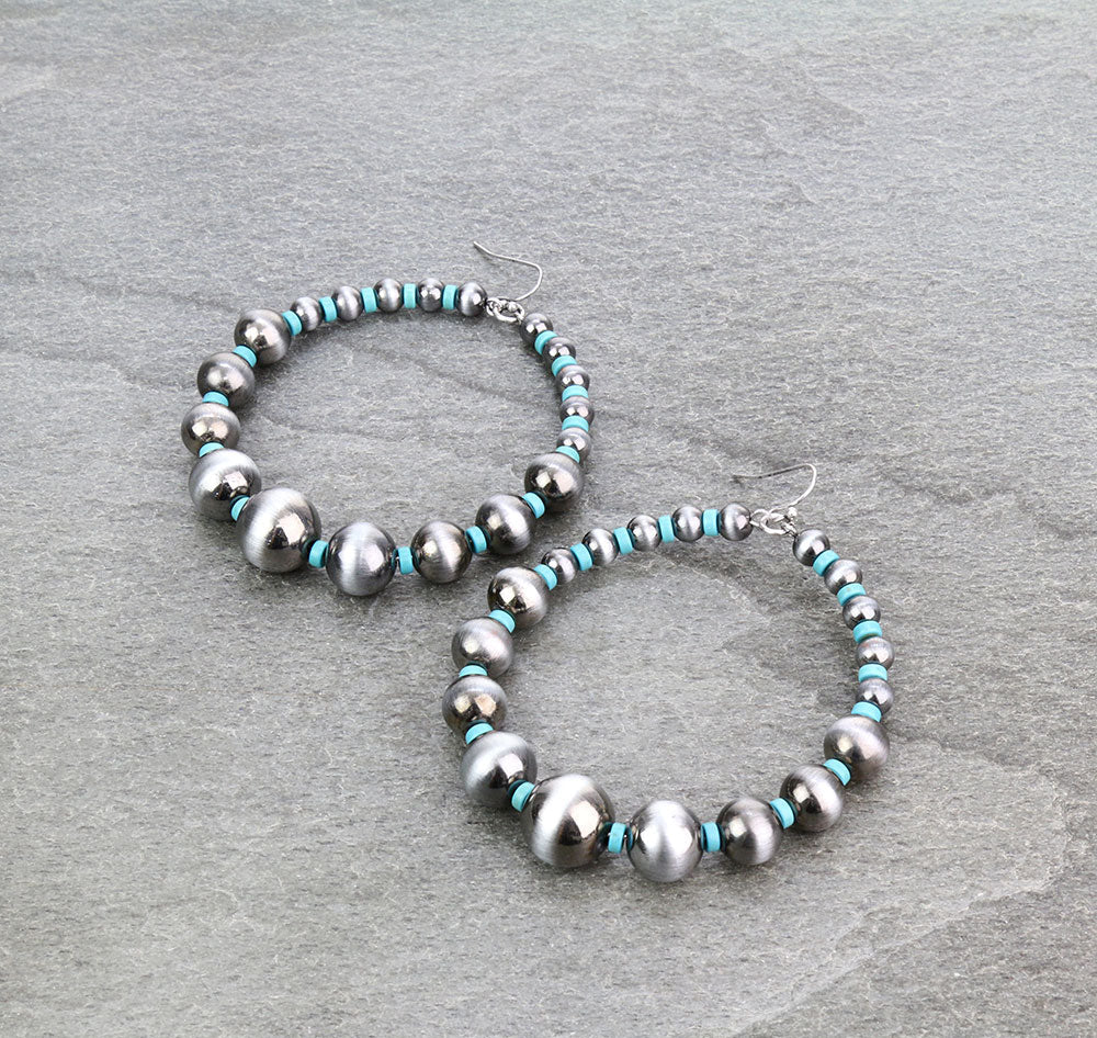 Pearl and Bead Hoop Dangle Earrings