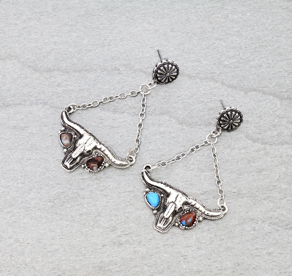 Western Steer Skull Stud Earrings