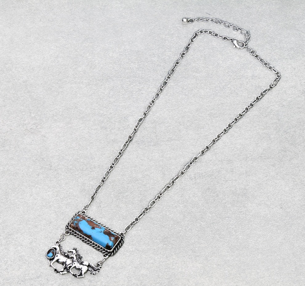 Western Horse Rectangle Stone Necklace