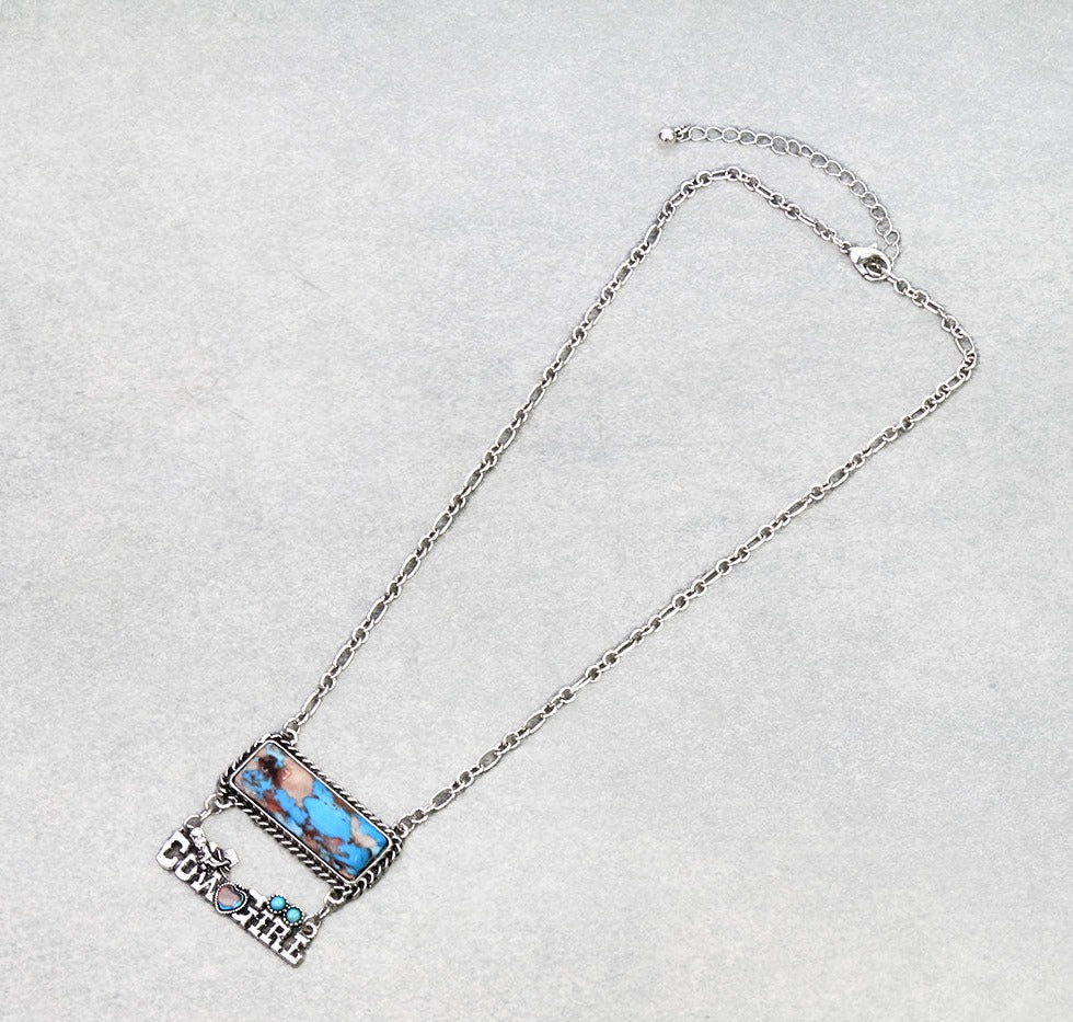 Western Cowgirl Rectangle Stone Necklace